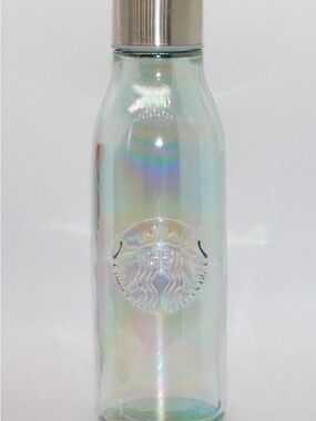 Starbucks Iridescent Rainbow Glass Water Bottle - Silver Cap